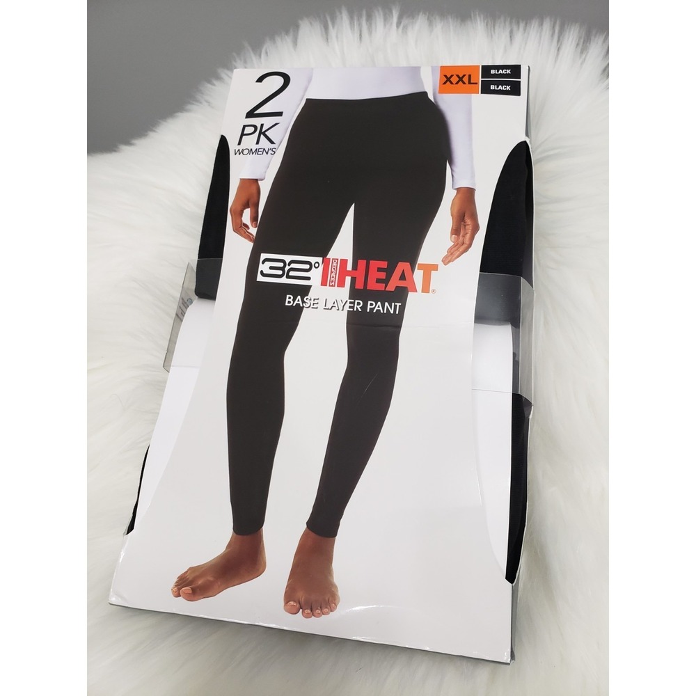 32 Degrees HEAT Women Base Layer Pant XXL Black 2‎ Pack Heat Retention Leggings